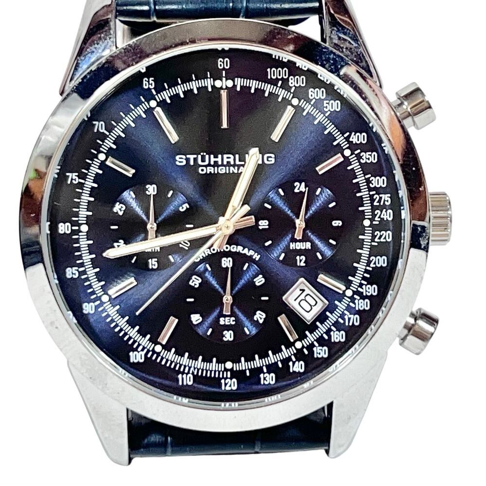 Stuhrling Original Rialto 3975L Chronograph Watch 44mm Stainless Steel Blue Dial - Picture 9 of 13